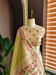 Premium Tussar Silk Hand Painted Print Saree