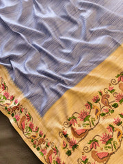 Premium Tussar Silk Hand Painted Print Saree