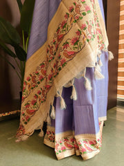 Premium Tussar Silk Hand Painted Print Saree