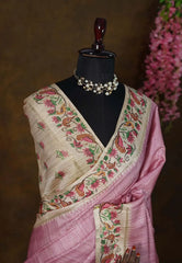 Premium Tussar Silk Hand Painted Print Saree