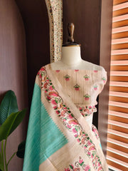 Premium Tussar Silk Hand Painted Print Saree