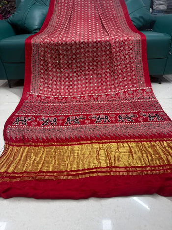 Original Mirror Hand Work Ajrakh Saree