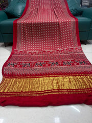 Original Mirror Hand Work Ajrakh Saree