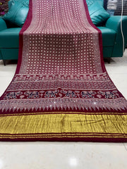 Original Mirror Hand Work Ajrakh Saree
