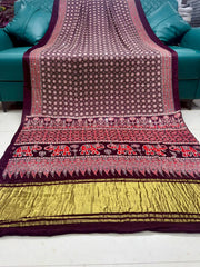Original Mirror Hand Work Ajrakh Saree