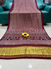 Original Mirror Hand Work Ajrakh Saree