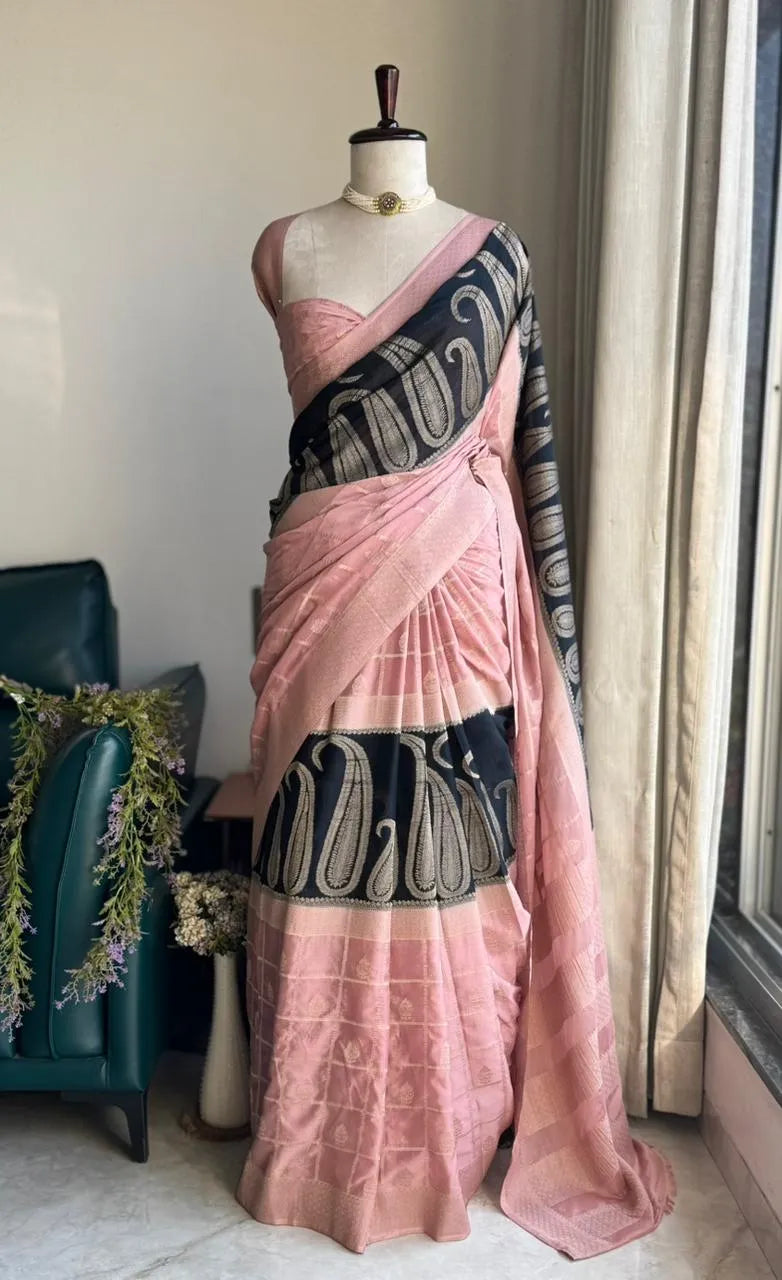 Pure Crepe Georgette 3 Ply Zari Hand Chaap Saree