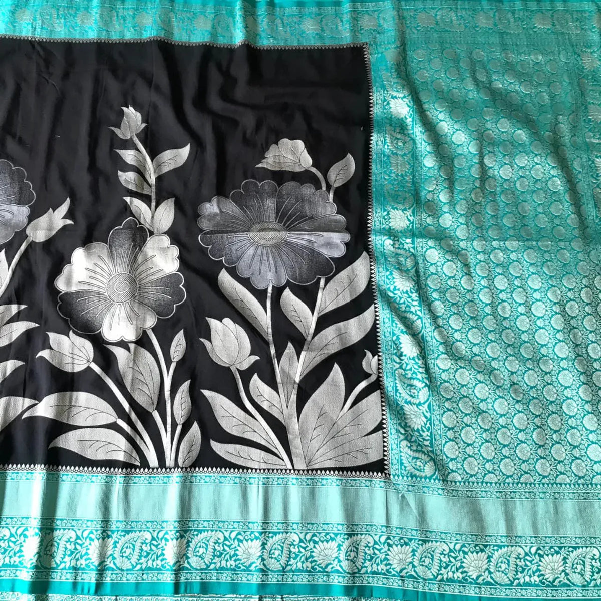 Pure Crepe Georgette Silver Weaves Saree