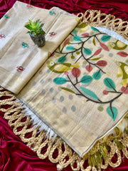 Muga Coton Resham Weaving Birds Design Saree
