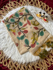 Muga Coton Resham Weaving Birds Design Saree