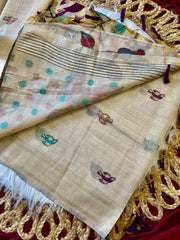 Muga Coton Resham Weaving Birds Design Saree