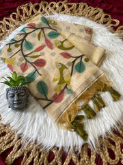Muga Coton Resham Weaving Birds Design Saree