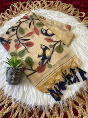 Muga Coton Resham Weaving Birds Design Saree