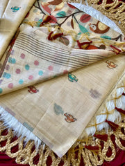 Muga Coton Resham Weaving Birds Design Saree