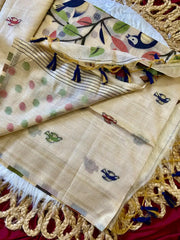 Muga Coton Resham Weaving Birds Design Saree