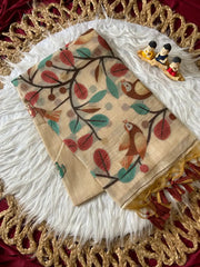 Muga Coton Resham Weaving Birds Design Saree