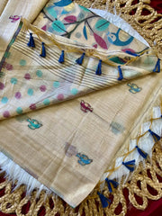 Muga Coton Resham Weaving Birds Design Saree