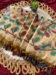 Muga Coton Resham Weaving Birds Design Saree