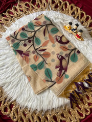 Muga Coton Resham Weaving Birds Design Saree