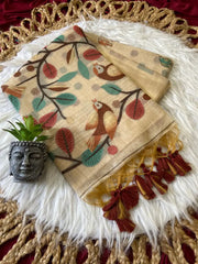 Muga Coton Resham Weaving Birds Design Saree