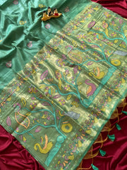 Soft Muga Cotton Swan Paithani Saree
