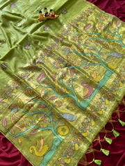 Soft Muga Cotton Swan Paithani Saree