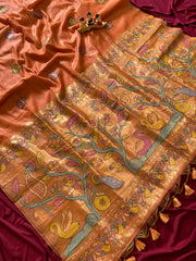 Soft Muga Cotton Swan Paithani Saree