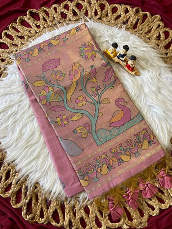 Soft Muga Cotton Swan Paithani Saree