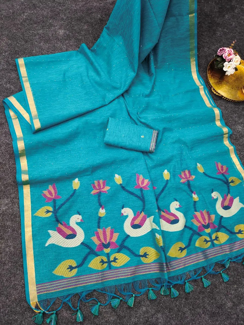 Linen Silk Jamdani Rajhans Saree