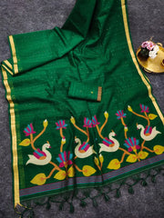 Linen Silk Jamdani Rajhans Saree