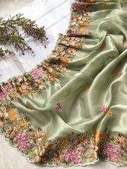 Tissue Silk Floral & Knot Embroidery Saree