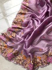 Tissue Silk Floral & Knot Embroidery Saree