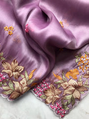 Tissue Silk Floral & Knot Embroidery Saree