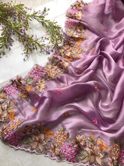Tissue Silk Floral & Knot Embroidery Saree