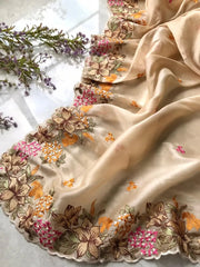 Tissue Silk Floral & Knot Embroidery Saree