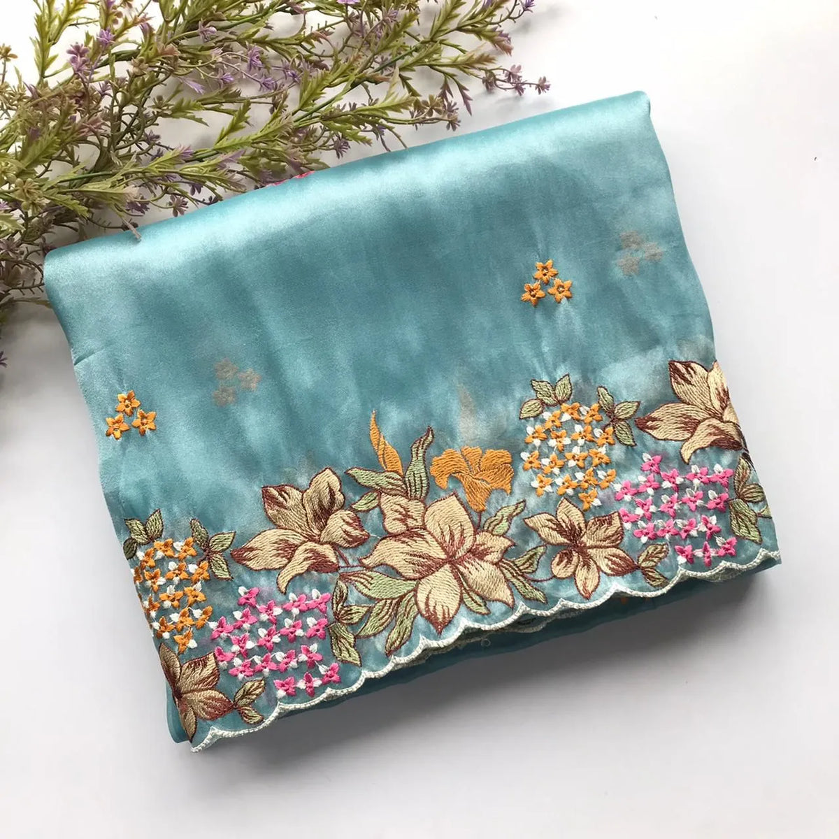 Tissue Silk Floral & Knot Embroidery Saree