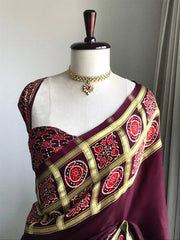 Pure Modal Silk Hand Block Ajrakh Saree