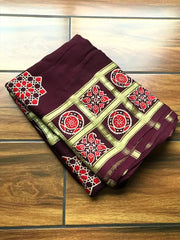Pure Modal Silk Hand Block Ajrakh Saree