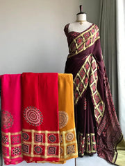 Pure Modal Silk Hand Block Ajrakh Saree