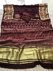 Pure Modal Silk Hand Block Ajrakh Saree