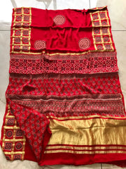 Pure Modal Silk Hand Block Ajrakh Saree