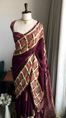 Pure Modal Silk Hand Block Ajrakh Saree
