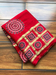 Pure Modal Silk Hand Block Ajrakh Saree