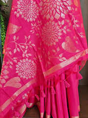 Soft Khadi Raw Silk Floral Pallu Saree