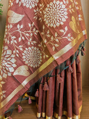 Soft Khadi Raw Silk Floral Pallu Saree