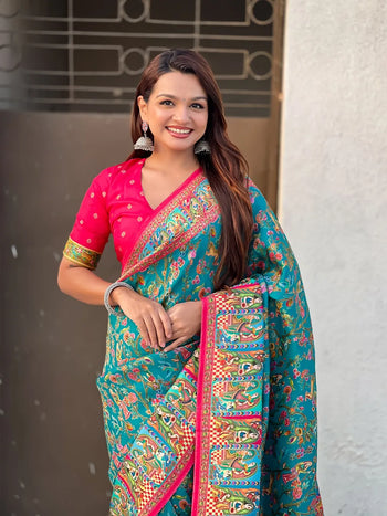 Pure Viscose Silk Pashmina Thread Work Saree