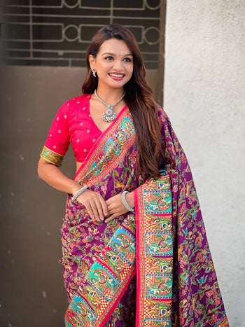 Pure Viscose Silk Pashmina Thread Work Saree