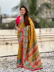 Pure Viscose Silk Pashmina Thread Work Saree