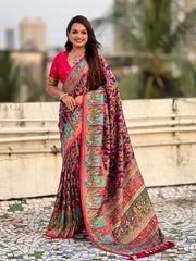 Pure Viscose Silk Pashmina Thread Work Saree