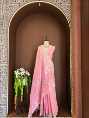 Tissue Linen Silk Embroidery Bits Work Designer Saree